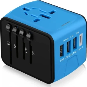 Blue - Universal International Travel Power Adapter | محول طاقة مناسب للسفر يناسب جميع الأجهزة